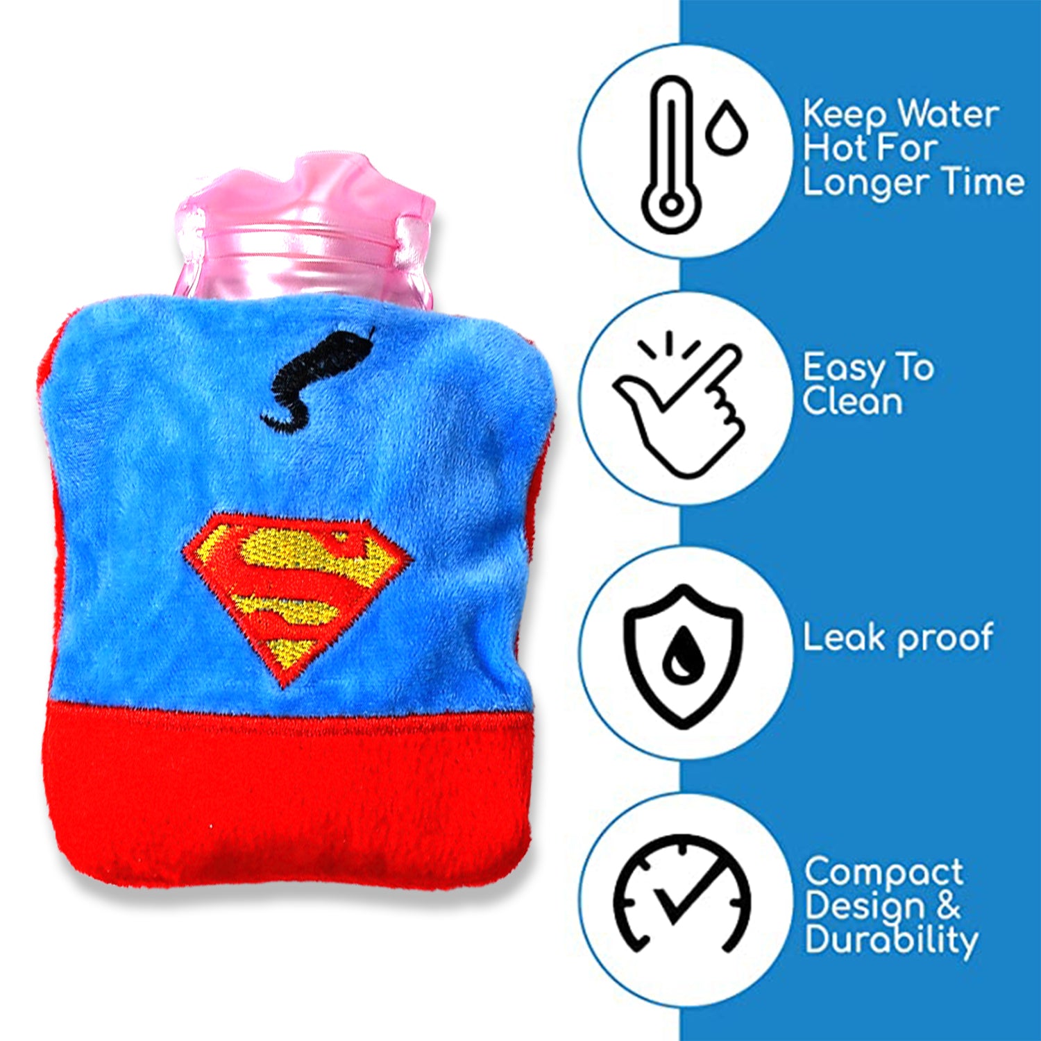 6530 Superman Print Small Hot Water Bag With Cover For Pain Relief Neck Shoulder Pain And Hand Feet Warmer Menstrual Cramps. 6530 Superman Print Small Hot Water Bag With Cover For Pain Relief Neck Shoulder Pain And Hand Feet Warmer Menstrual Cramps.